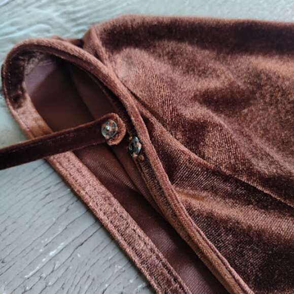 HONEY BELLE | Copper Brown Velvet Floral Fit And Flare Scoop Neck Corset Dress L - Picture 9 of 16